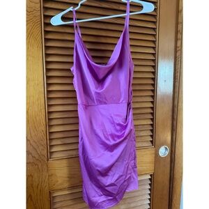 Sleek Purple Cowl Neck Satin Dress